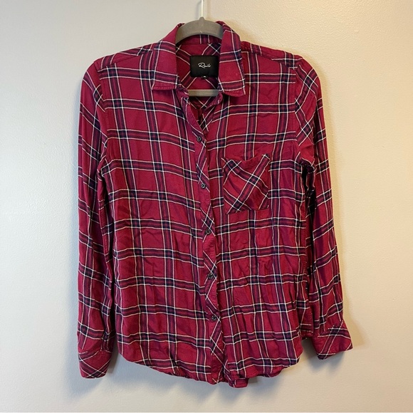 Rails Button Up Hunter Plaid Shirt in Merlot Navy White Sz XS EUC Red Blue - Picture 3 of 13